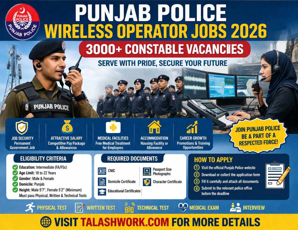 Punjab Police Wireless Operator Recruitments 2026 – 3000+ New Constable Vacancies | Apply Now
