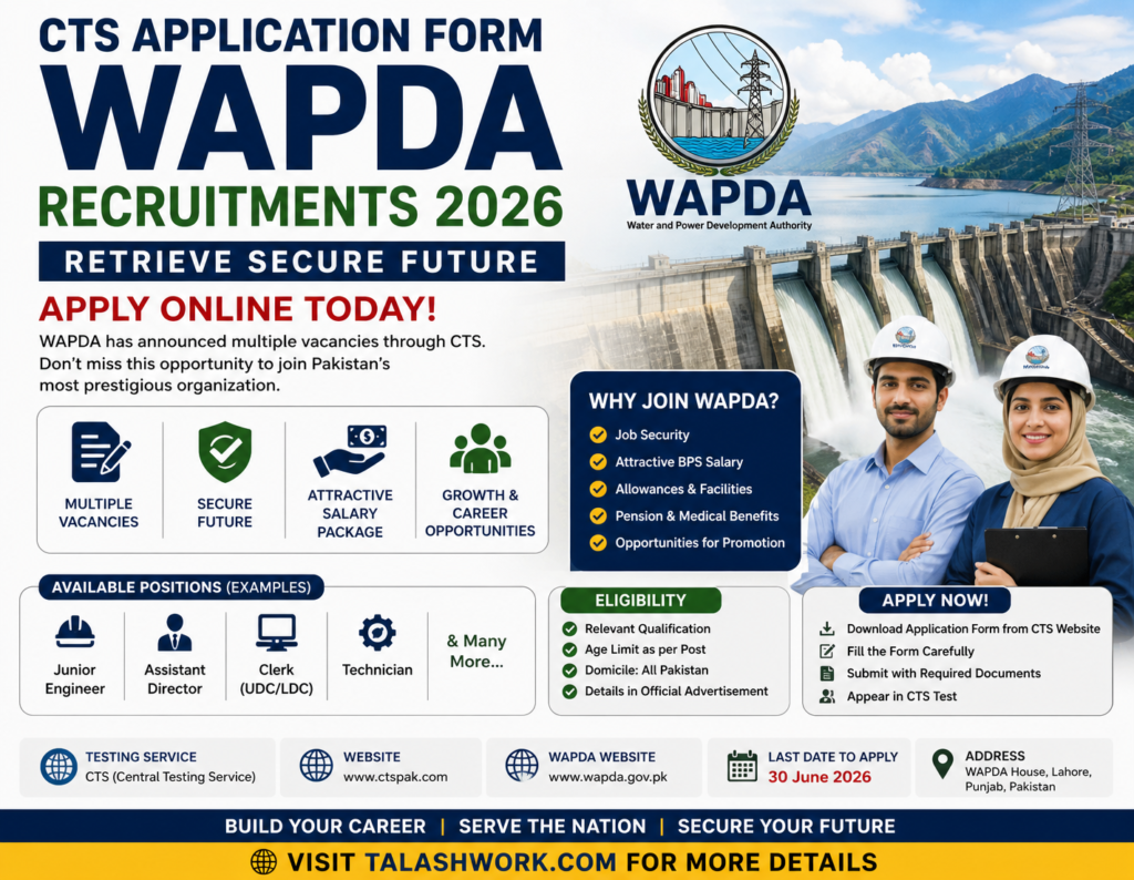 CTS Application Form WAPDA Govt Recruitments 2026 – Retrieve Secure Future | Apply Online Today