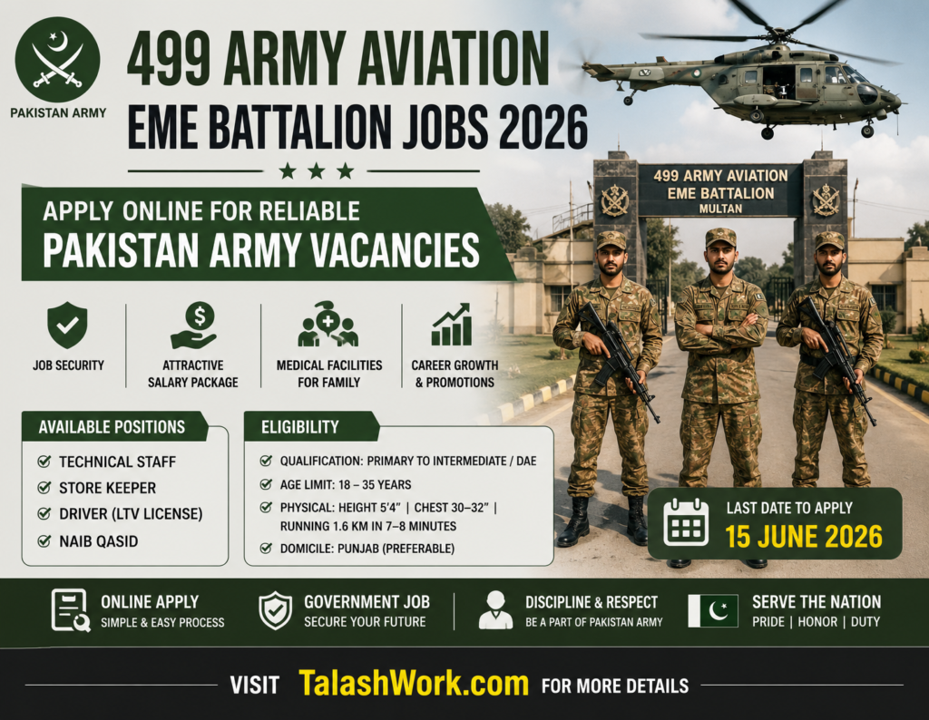 499 Army Aviation EME Battalion Jobs 2026 – Apply Online for Reliable Pakistan Army Vacancies