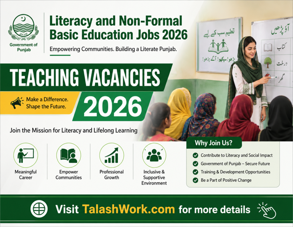 Literacy and Non-Formal Basic Education Jobs 2026 – Innovative Punjab Government Teaching Vacancies